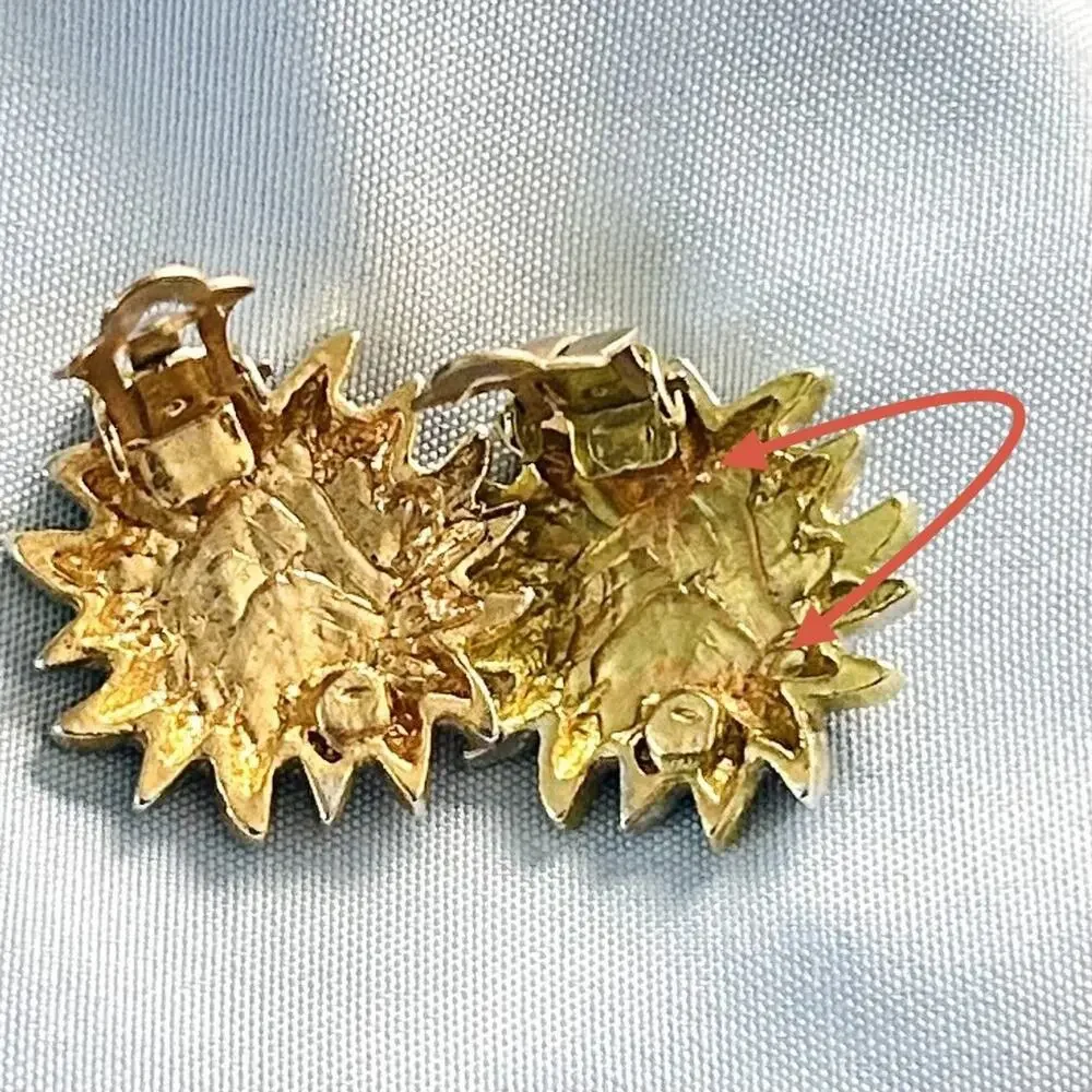 Vintage Sunburst Sunflower Earrings Clip On Gold And Silver Tone Sun Celestial